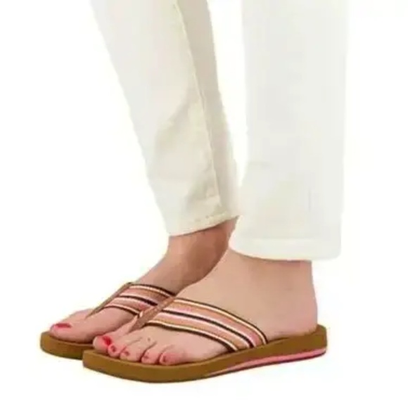 New Reef Flip Flops Womens Size 10 Slip On Brown Pink Stripe Beach NWT - Picture 1 of 16